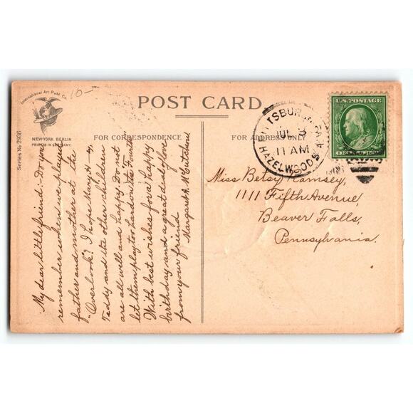 4th Of July Postcard Artist Signed Ellen Clapsaddle Patriotic Girl Germany 2936 - Picture 2 of 2